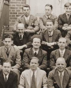 photograph of Hans Bethe with other Cornell physics faculty